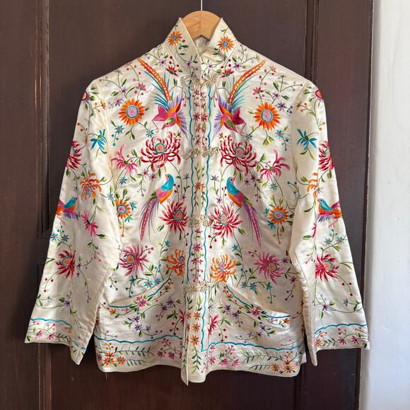 Vintage Jackets & Blazers - 1960s Vintage Silk Hand Embroidered Plum Blossom Birds Chinese Jacket | 36/Small